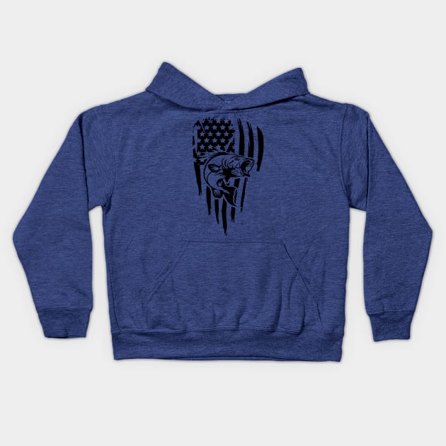 Bass American Flag Black Kids Hoodie by EnolaReven